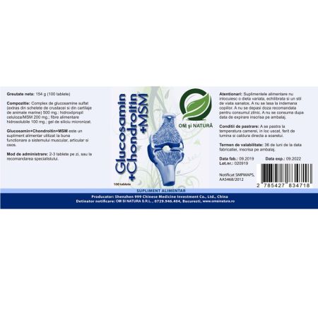 Glucozamina, Condroitina si MSM, 100 de tablete, Om si Natura 715355