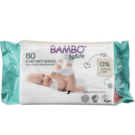 Servetele umede fara parfum, 80 bucati, Bambo Nature