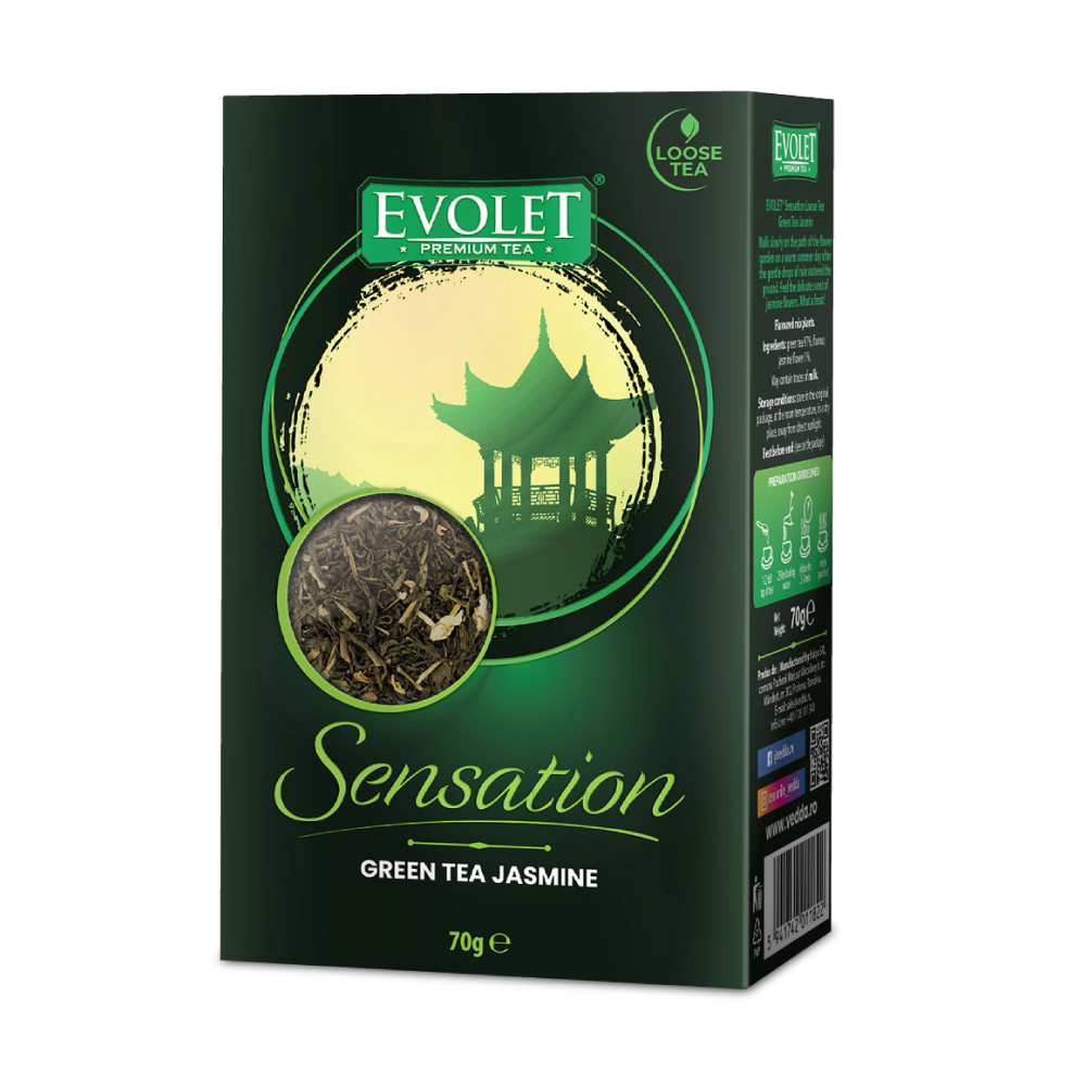 Ceai verde cu iasomie Sensation, 70 g, Evolet