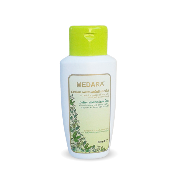 Lotiune contra caderii parului Medara cu chinina si extracte de plante, 200 ml, Mebra