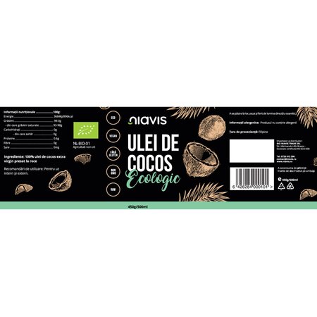Ulei de cocos Ecologic Extra Virgin, 450 g, Niavis 601683