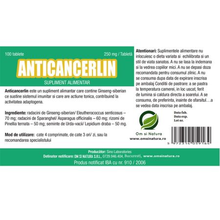 Anticancerlin, 100 tablete, Om si Natura 714605