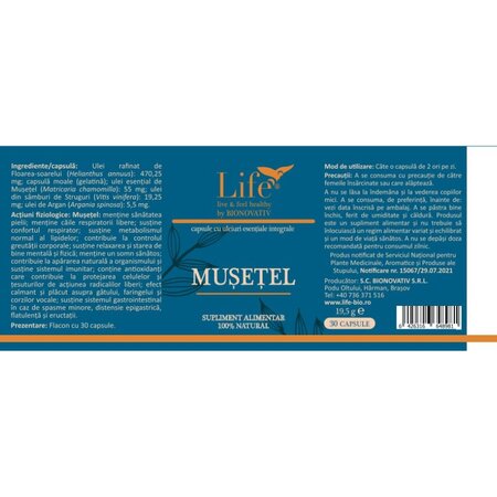 Capsule cu ulei esential de musetel Life, 30 capsule, Bionovativ 714439