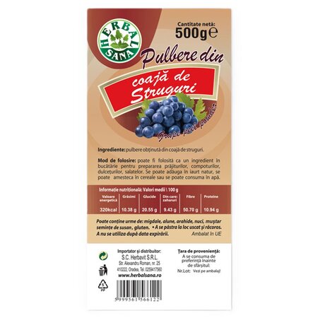 Pulbere din coaja de struguri, 500 g, Herbavit 705617