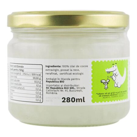 Ulei de Cocos Bio presat la rece, 280 ml, Republica Bio 610124