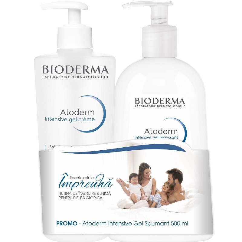 Pachet Atoderm Intensiv Gel Crema, 500 ml + Atoderm Intensive Gel Spumant, 500 ml, Bioderma