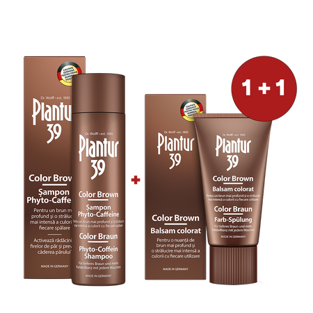 Pachet Sampon Plantur 39 Color Brown Phyto-Caffeine, 250 ml + Balsam colorat Plantur 39 Color Brown, 150 ml, Dr. Kurt Wolff