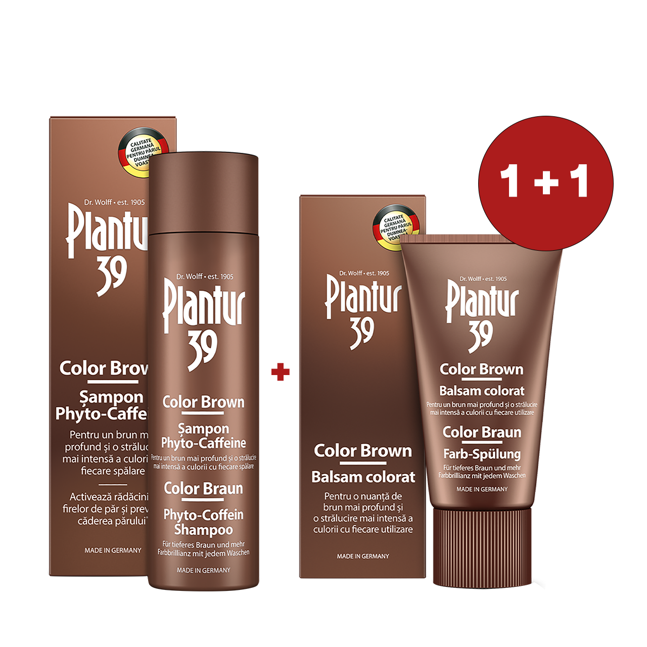 Pachet Sampon Plantur 39 Color Brown Phyto-Caffeine, 250 ml + Balsam colorat Plantur 39 Color Brown, 150 ml, Dr. Kurt Wolff