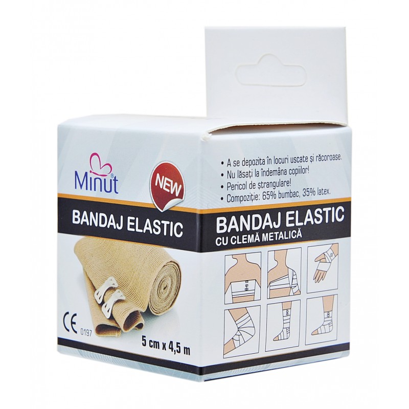 Bandaj elastic cu clema metalica, 5 cm x 4.5 m, 1 bucata, Minut