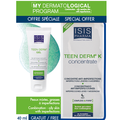 Pachet Ser concentrat imperfectiuni Teen Derm K Concentrate, 30 ml + Gel de curatare Teen Derm Sensitive, 40 ml, Isispharma