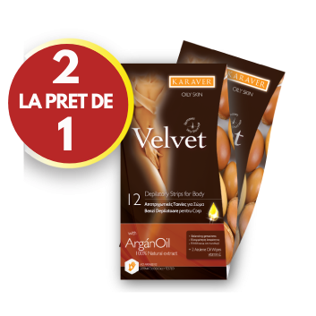 Pachet Benzi depilatoare pentru corp cu ulei de argan Velvet, 12 bucati, Karaver (1+1)