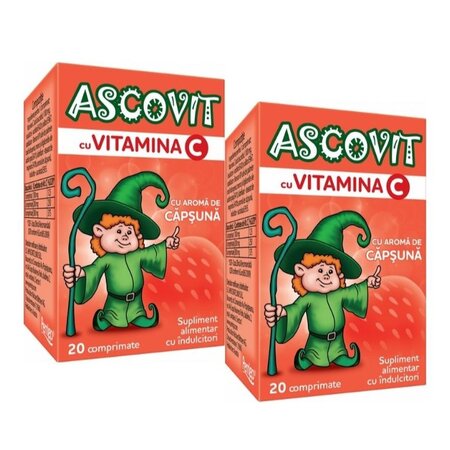 Pachet Ascovit cu Vitamina C aroma de capsuni, 2x20 comprimate, Omega Pharm