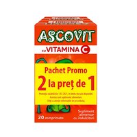 Pachet Ascovit cu Vitamina C aroma de capsuni, 2x20 comprimate, Omega Pharm