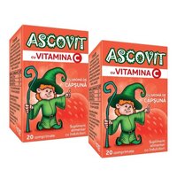 Pachet Ascovit cu Vitamina C aroma de capsuni, 2x20 comprimate, Omega Pharm