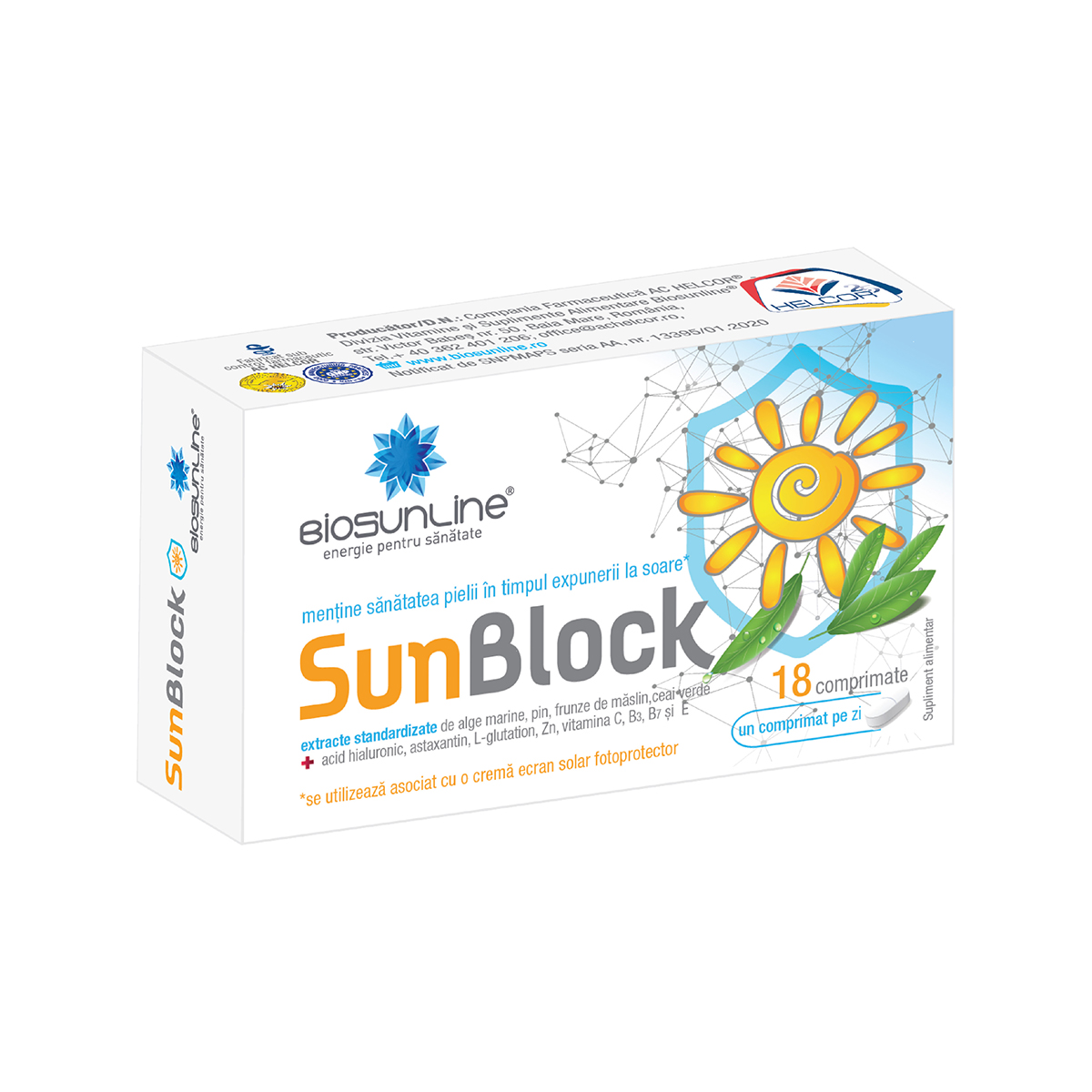 Sun Block, 18 comprimate, Helcor