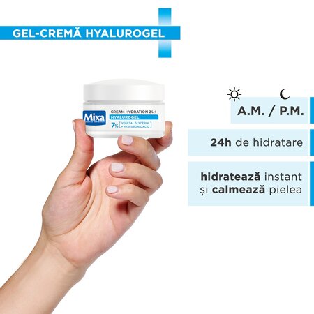 Gel-crema hidratanta cu acid hialuronic pentru piele normal-uscata Hyalurogel, Light, 50 ml, Mixa 695774