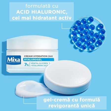 Gel-crema hidratanta cu acid hialuronic pentru piele normal-uscata Hyalurogel, Light, 50 ml, Mixa 695773