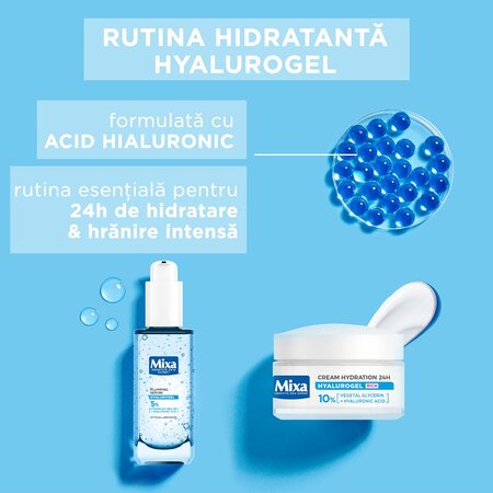 Crema intens hidratanta 24h cu acid hialuronic pentru piele uscata si foarte uscata Hyalurogel Rich, 50 ml, Mixa 695801