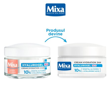 Crema intens hidratanta 24h cu acid hialuronic pentru piele uscata si foarte uscata Hyalurogel Rich, 50 ml, Mixa 695798