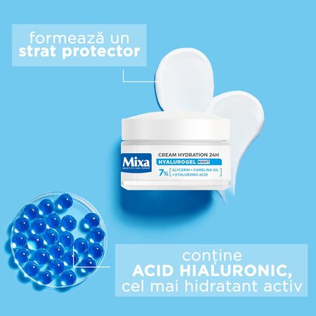 Crema hidratanta de noapte cu acid hialuronic Hyalurogel, 50 ml, Mixa 695794