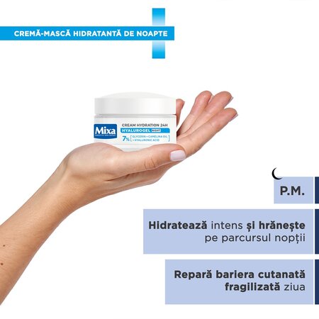 Crema hidratanta de noapte cu acid hialuronic Hyalurogel, 50 ml, Mixa 695795