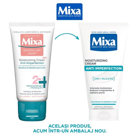 Crema hidratanta si anti-imperfectiuni 2 in 1 Anti Imperfection, 50 ml, Mixa 624293
