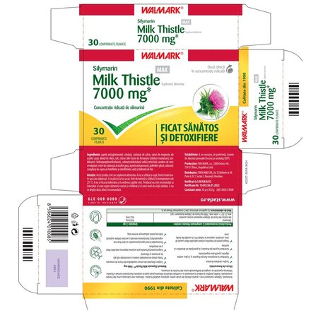 Silimarina Milk Thistle Max, 7000 mg, 30 comprimate filmate, Walmark 697917