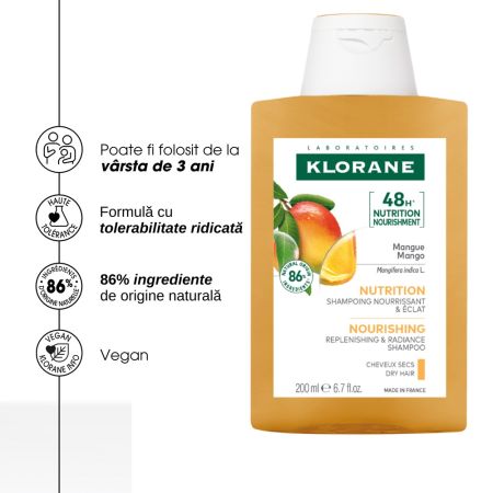 Sampon hranitor cu unt de mango Bio, 200 ml, Klorane 672026