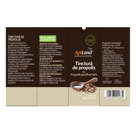 Tinctura de propolis purificat 95%, 50 ml, Apiland 701320