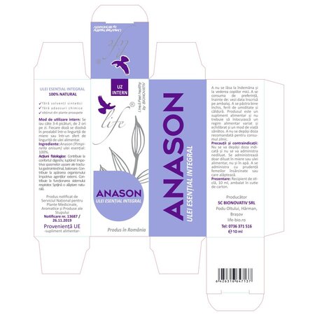 Ulei esential integral de anason, 10 ml, Bionovativ 704939