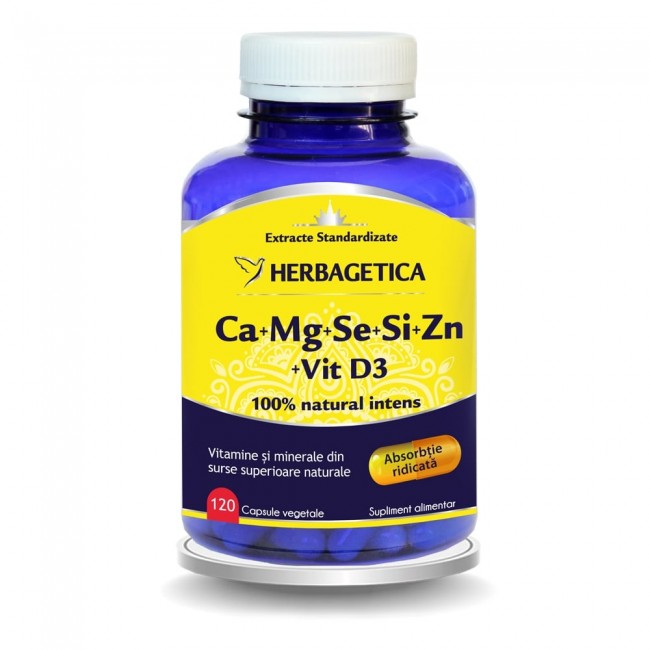 Ca+Mg+Se+Si+Zn Organice cu Vitamina D3, 120 capsule, Herbagetica