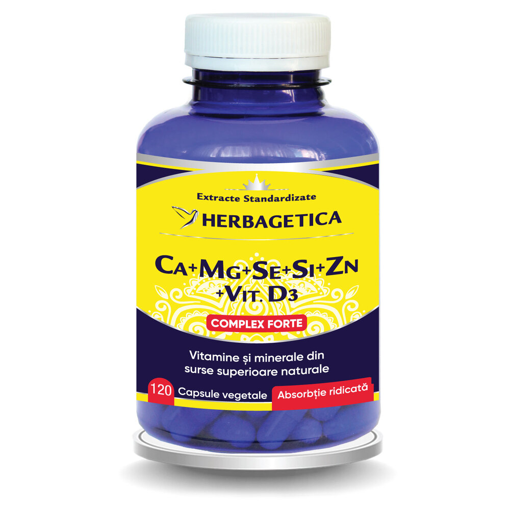 Ca+Mg+Se+Si+Zn cu Vitamina D3 Complex Forte, 120 capsule, Herbagetica