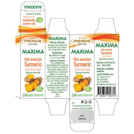 Ulei esential de turmeric Maxima, 10 ml, Justin Pharma 725161