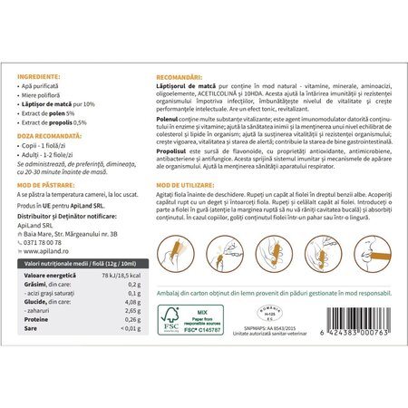 Tonicul apicultorului, 20 fiole x 12 g, Apiland 700758