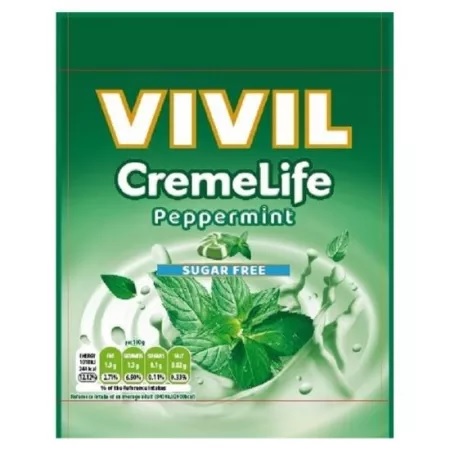 Bomboane fara zahar cu menta Creme Life, 60 g, Vivil