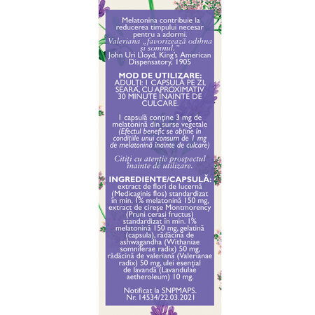 Melatonina vegetala  N168, 3mg, 20 capsule, Fares 614346
