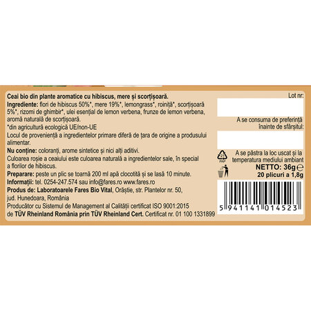 Ceai natural din 7 Plante BIO, 20 plicuri, Fares 604354