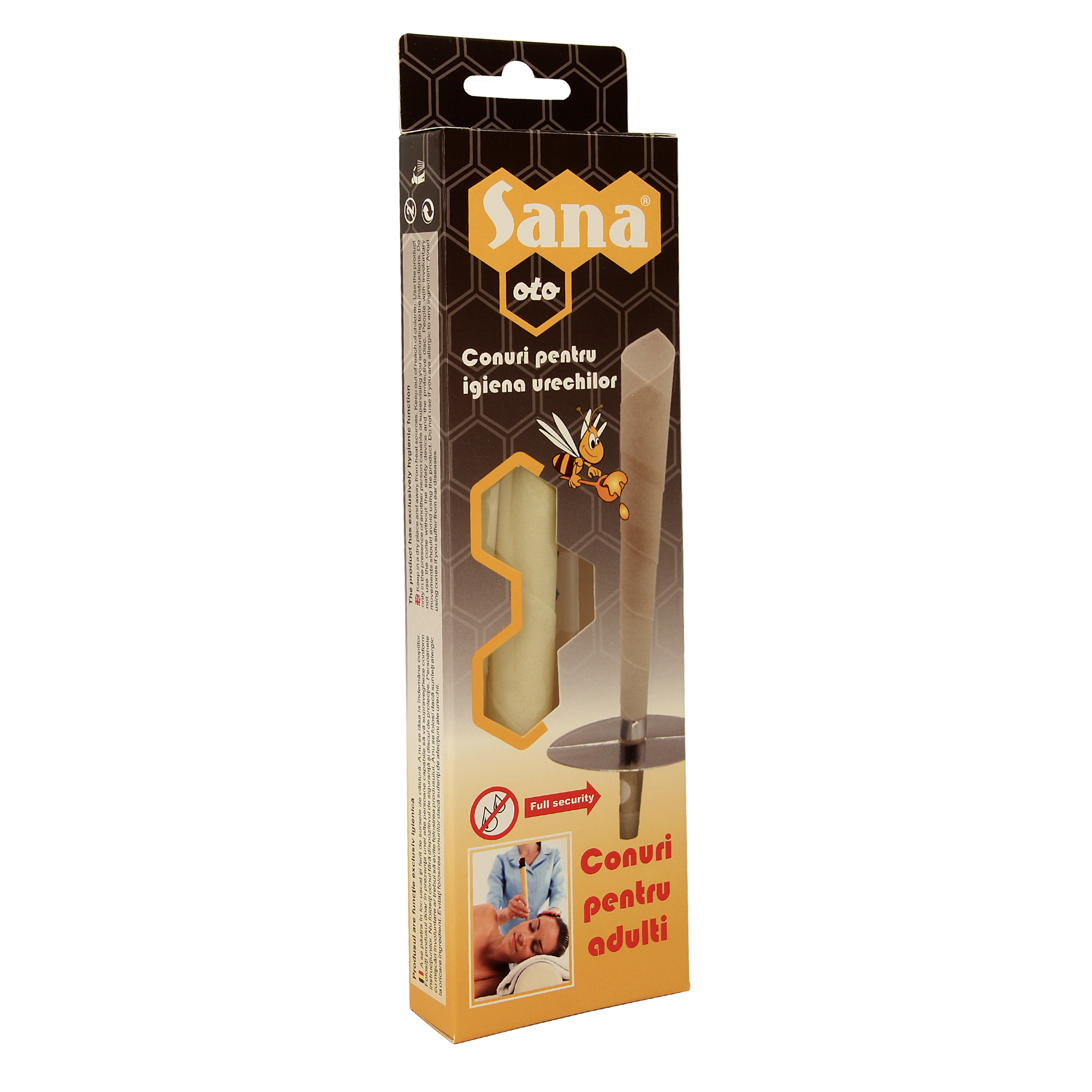 Conuri cu propolis pentru curatarea urechilor, adulti, 2 bucati, Sana