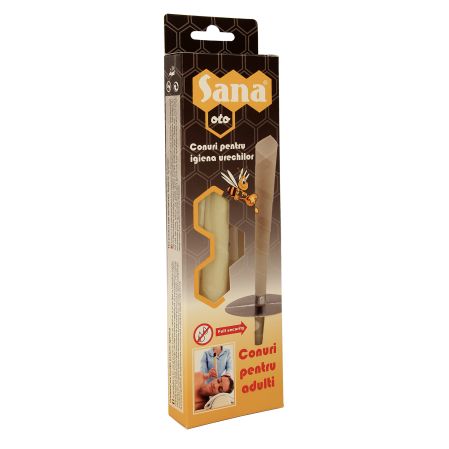 Conuri cu propolis pentru curatarea urechilor, adulti, 2 bucati, Sana