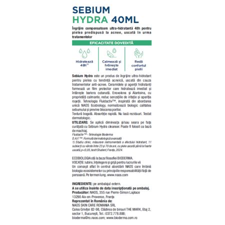Crema de fata hidratanta Sebium Hydra 25, 40 ml, Bioderma 675283