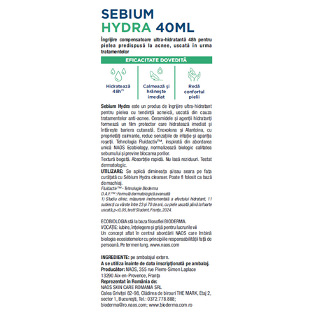 Crema de fata hidratanta Sebium Hydra 25, 40 ml, Bioderma 675283