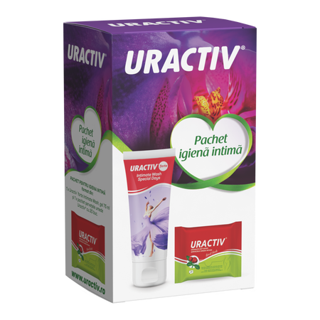 Pachet Uractiv Forte Intimate Wash, 75 ml + Servetele Intimate 20 bucati, Terapia