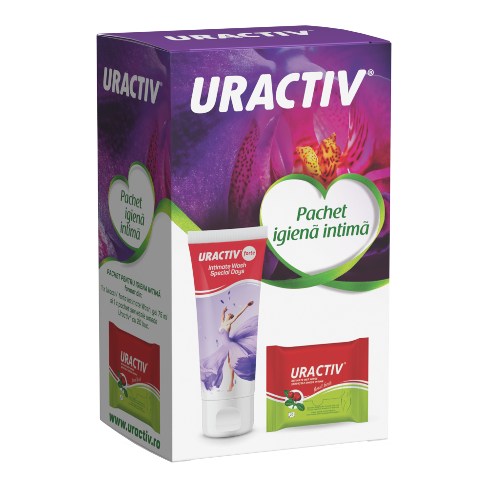 Pachet Uractiv Forte Intimate Wash, 75 ml + Servetele Intimate 20 bucati, Terapia