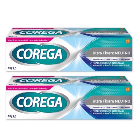 Pachet Cremă adezivă pentru proteza dentară Neutro Corega, 40 g + 40 g, Gsk