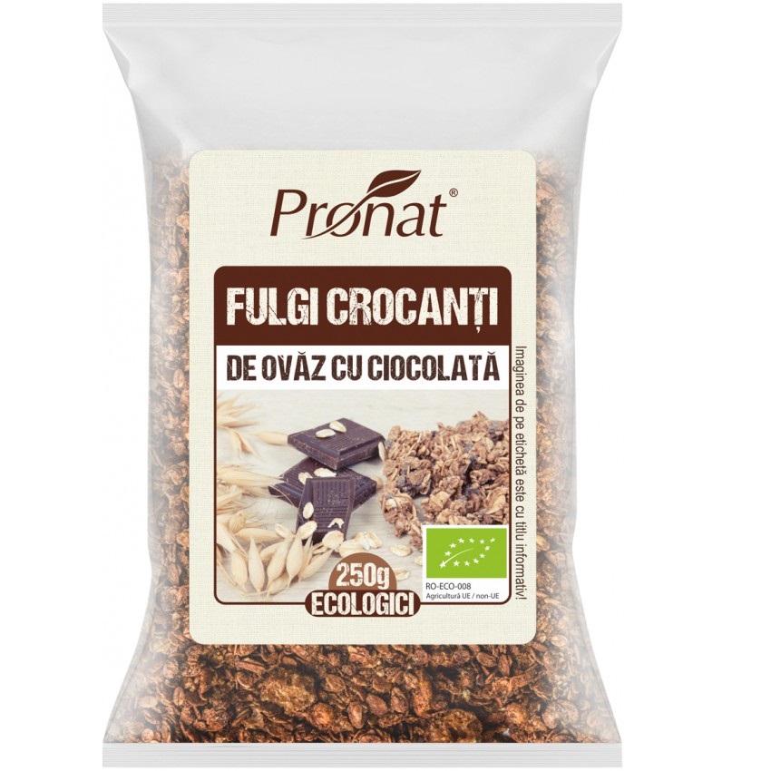 Fulgi crocanti de ovaz cu ciocolata, 250 g, Pronat