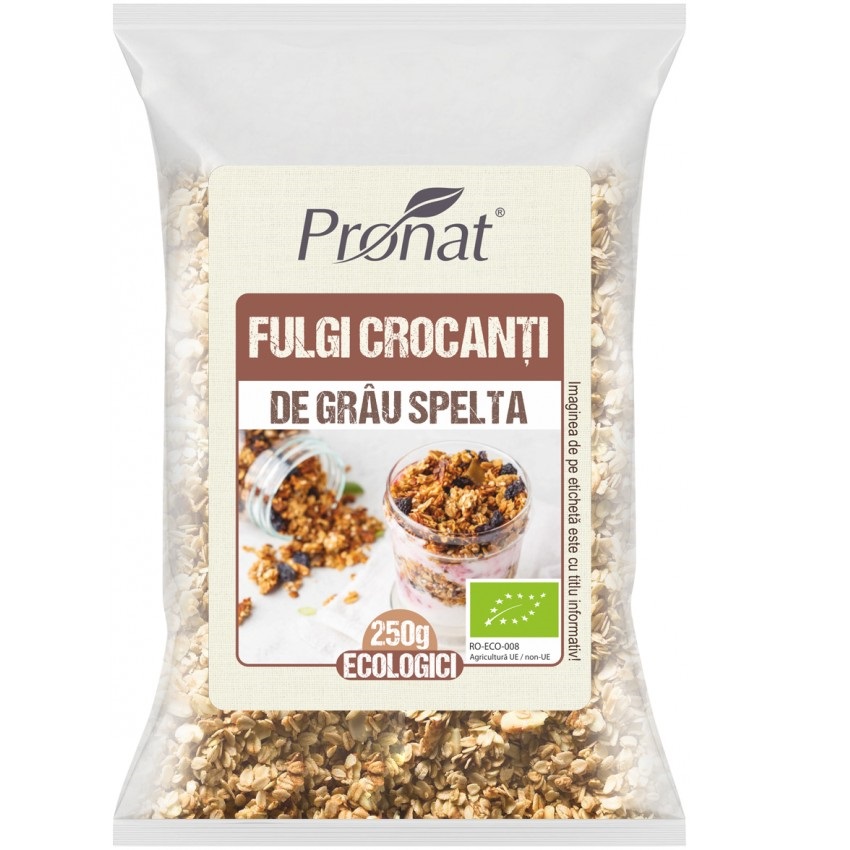 Fulgi crocanti Bio de grau spelta, 250 g, Pronat