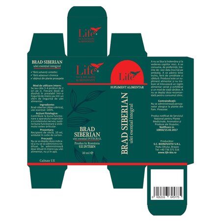 Ulei esential integral de Brad Siberian Life, 10 ml, Bionovativ 705176