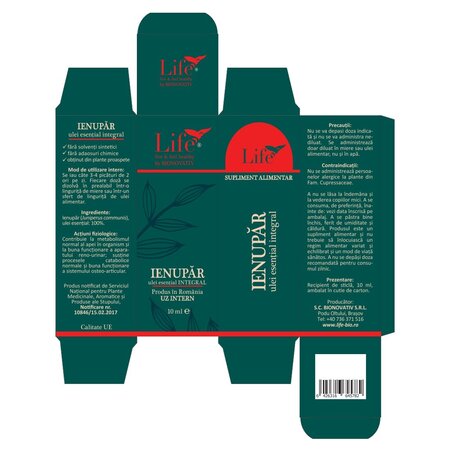 Ulei esential integral de ienupar Life, 10 ml, Bionovativ 705382