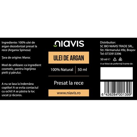 Ulei de argan dezodorizat, 50 ml, Niavis 601684