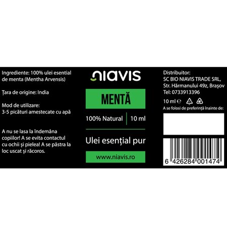 Ulei esential de menta, 10 ml, Niavis 601693